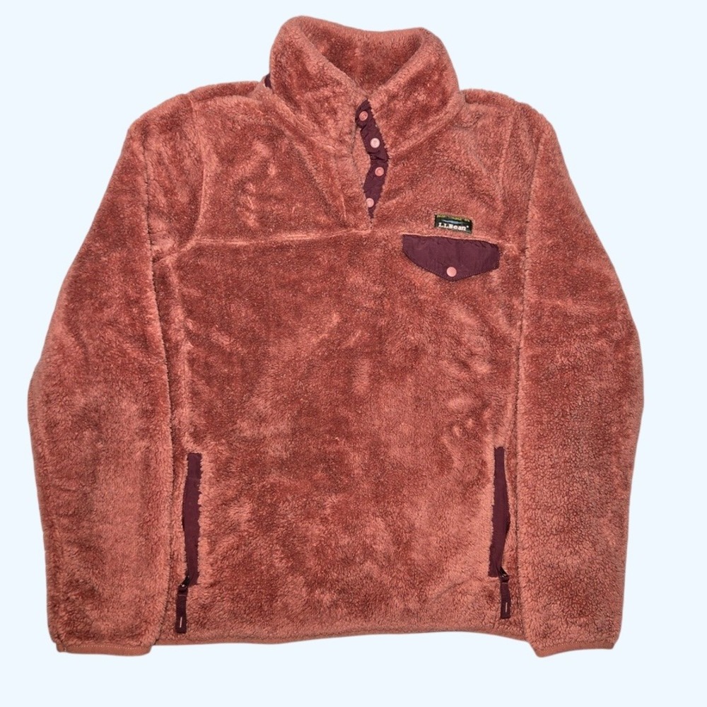 LL Bean Hi-Pile Fleece Pullover Womens Small Rose Pink Snap Neck 505112 Outdoors